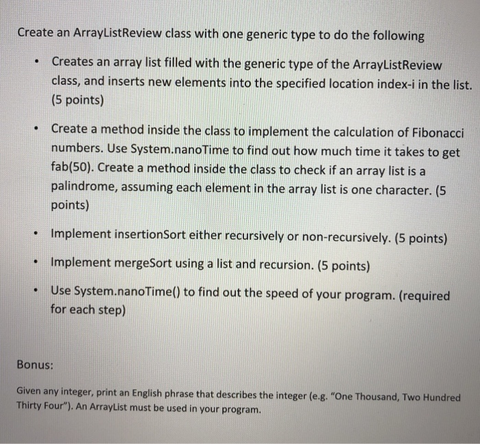  Asap Create an ArraylistReview class with one generic type to do