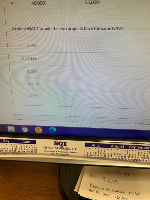 Project B. The projects are of equal risk and have the following