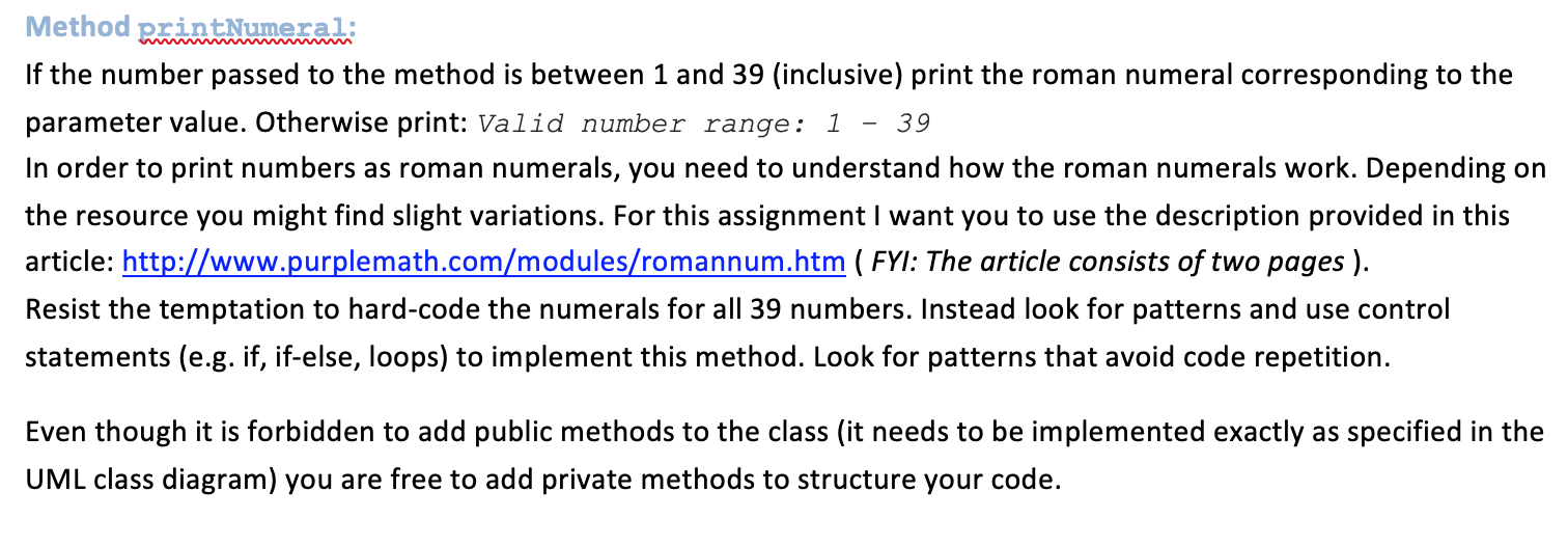 and RomanApp.java Implement class Roman as specified in the UML class diagram