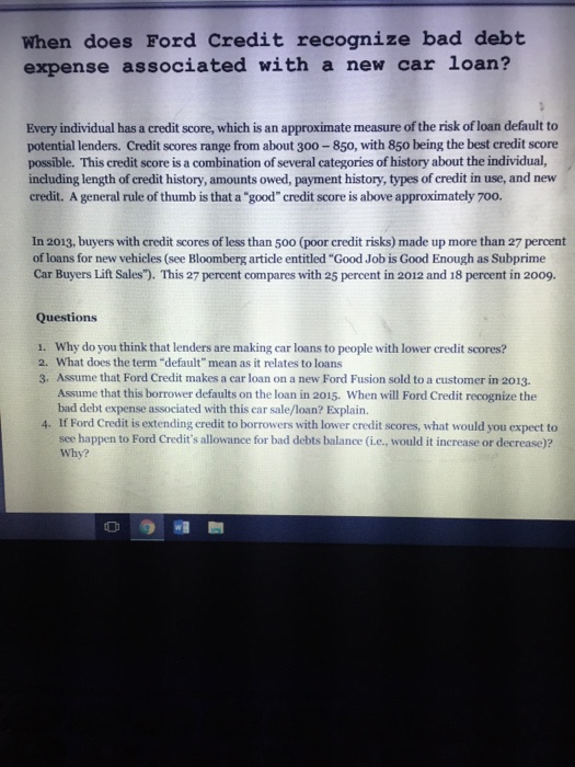  When does Ford credit recognize bad debt expense associated with a