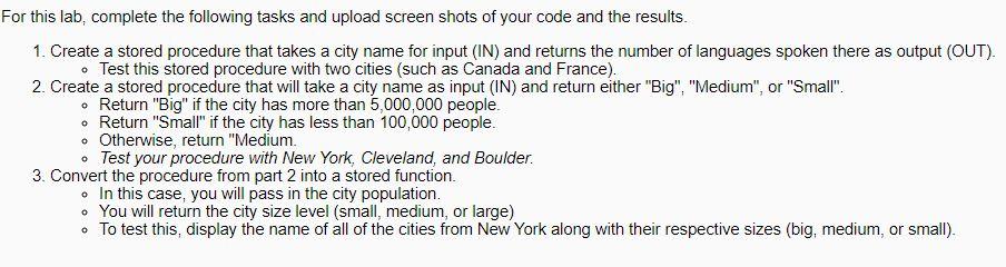 MY SQL PLEASE For this lab, complete the following tasks and upload