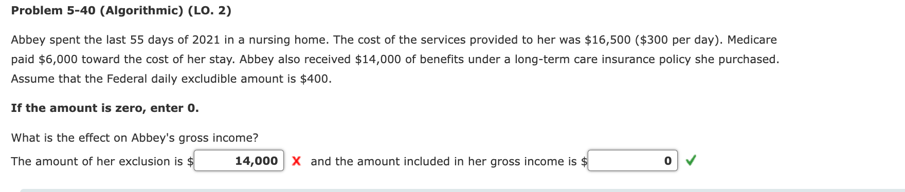 Problem 5-40 (Algorithmic) (LO. 2) Abbey spent the last 55 days