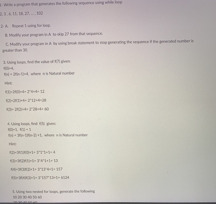  C# Programming 1-Write a program that generates the following sequence using