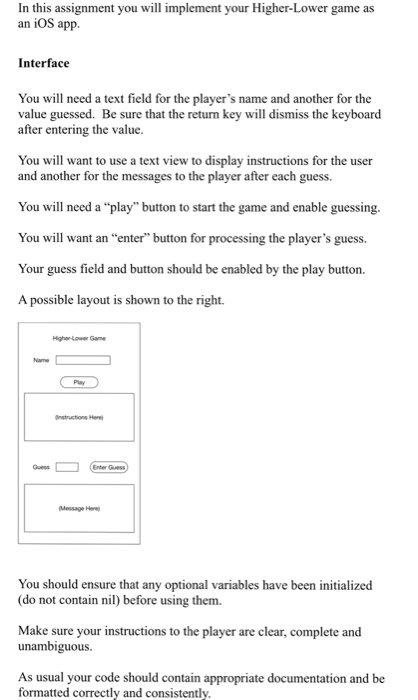  ios Programming In this assignment you will implement your Higher-Lower game