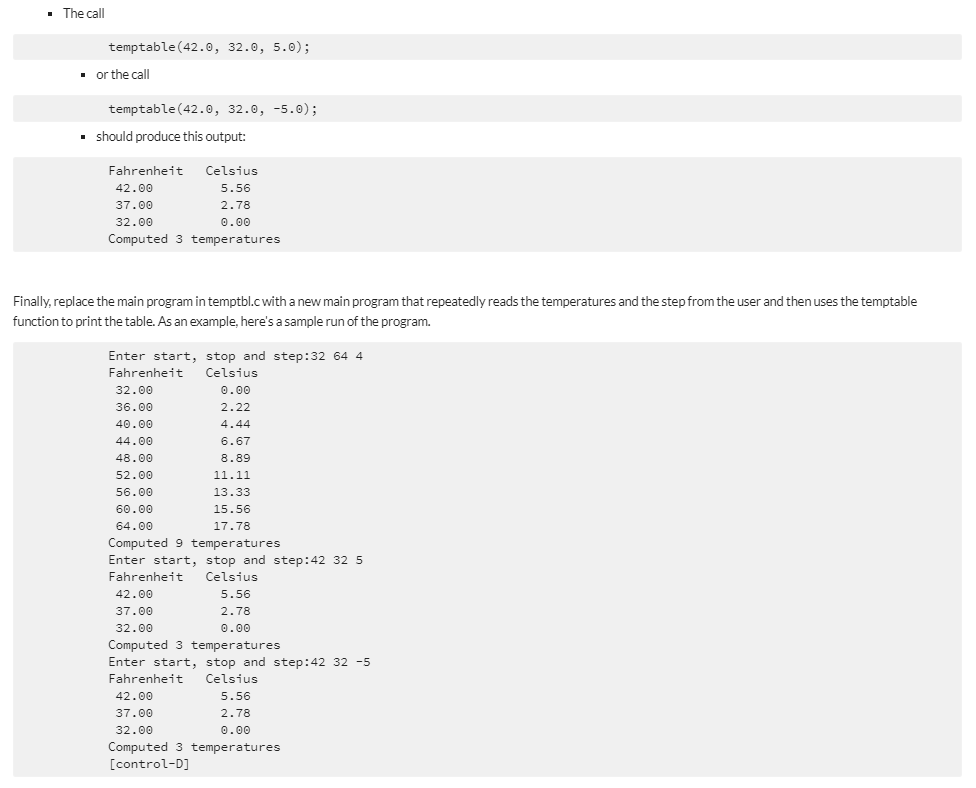 your Lab4 directory into your Lab5 directory. Modify your temptable() function to