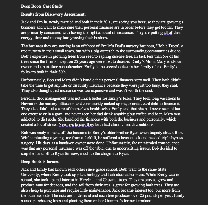 Don't need "Assignment 2" Deep Roots Case Study Results from Discovery Assessment: