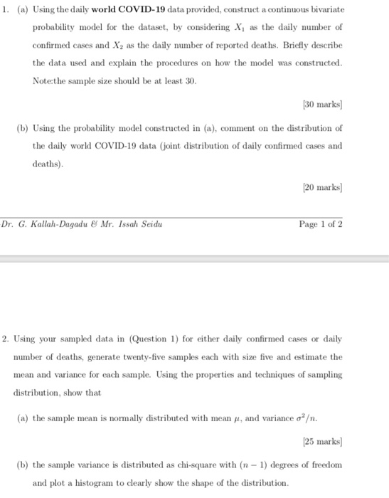  data needed to answer the questions 1. (a) Using the daily