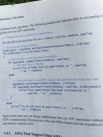  Write a pseudo code function in terms of the ADT appointment