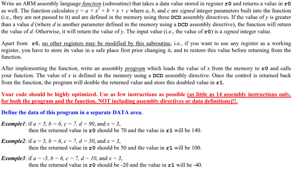  Write an ARM assembly language function (subroutine) that takes a data