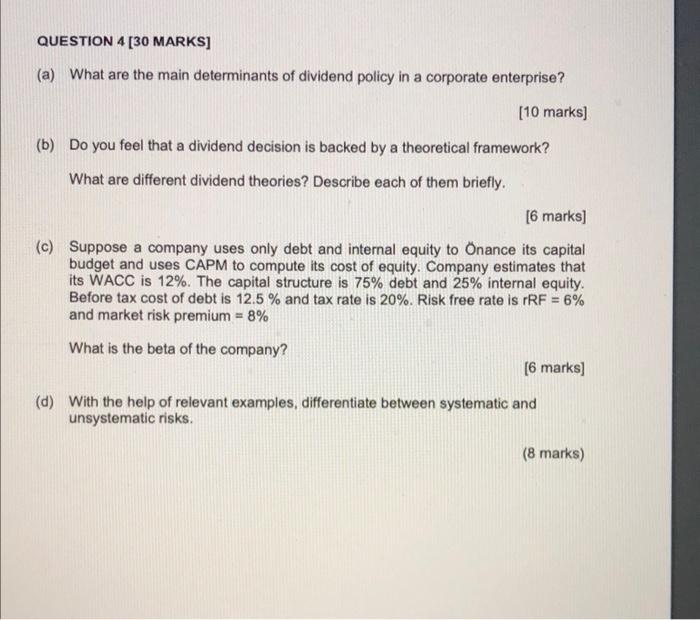  Detailed Answer please QUESTION 4 [30 MARKS] (a) What are the