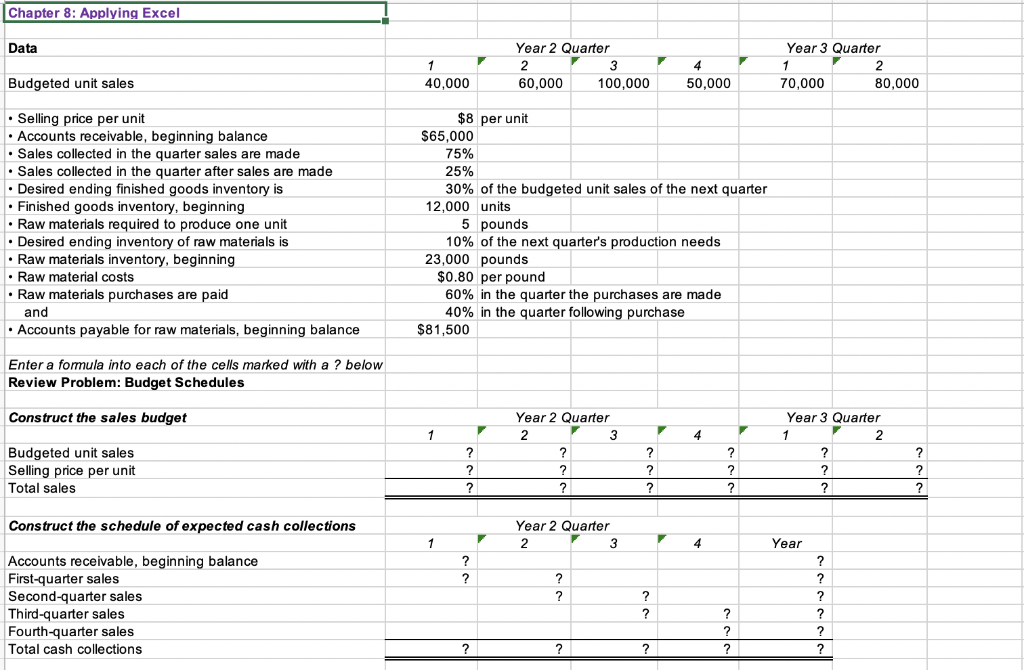 Chapter 8: Applying Excel Year 2 Quarter 2 Year 3 Quarter
