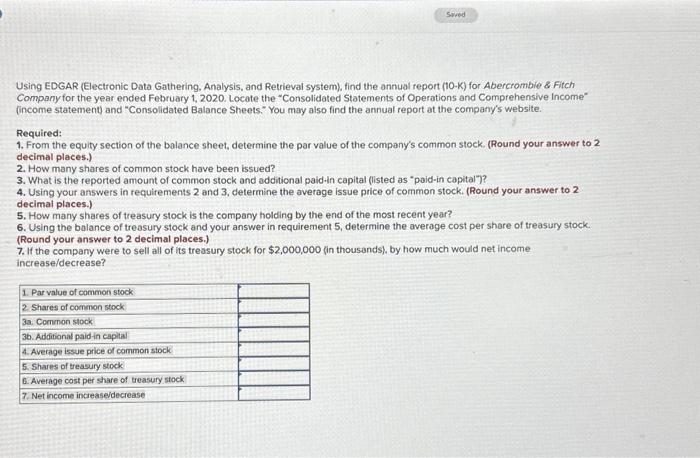  Using EDGAR (Electronic Data Gathering, Analysis, and Retrieval system), find the