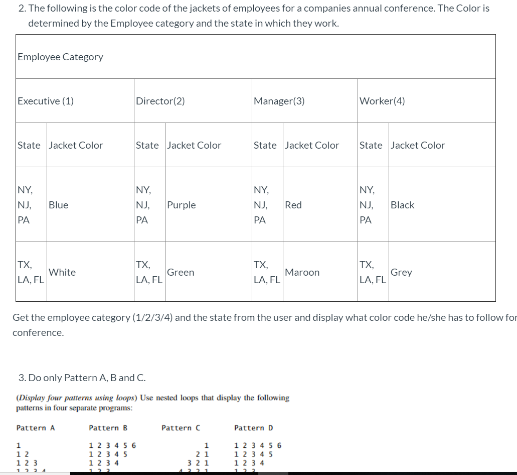  python 2. The following is the color code of the jackets