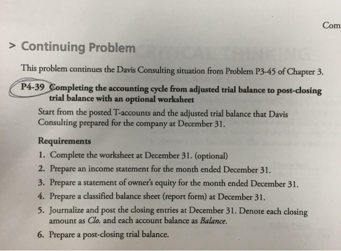 Davis Consulting prepared for the company at December 31. Requirements 1. Complete