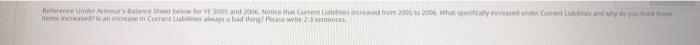 Notice that current liabilities increased from 2005 and 2006. what specifically increased