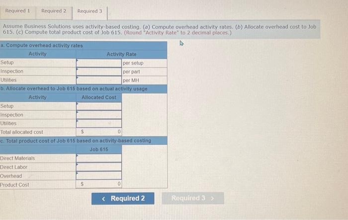 at Business Solutions. In a recent month, Santana found that setup costs,