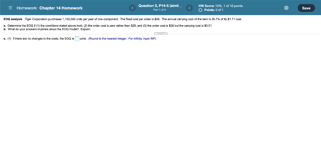 = Homework: Chapter 14 Homework Question 3, P14-5 (simil... Part 1