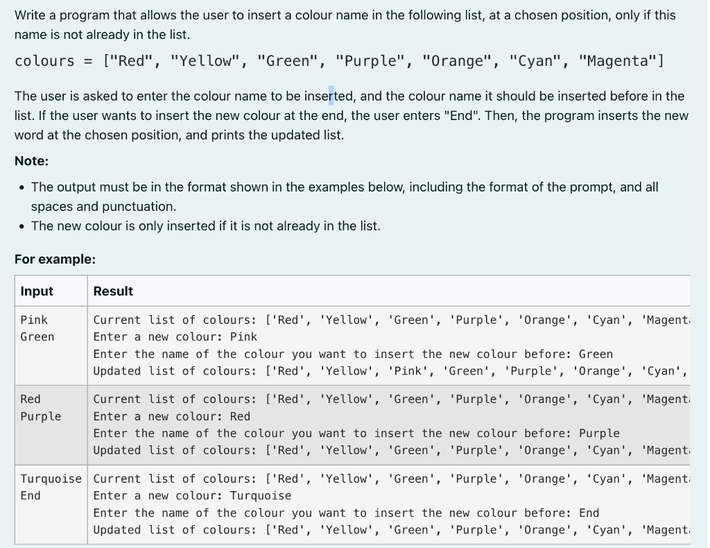 use python only Write a program that allows the user to