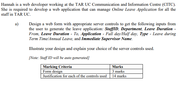 ASP.NET coding Hannah is a web developer working at the TAR