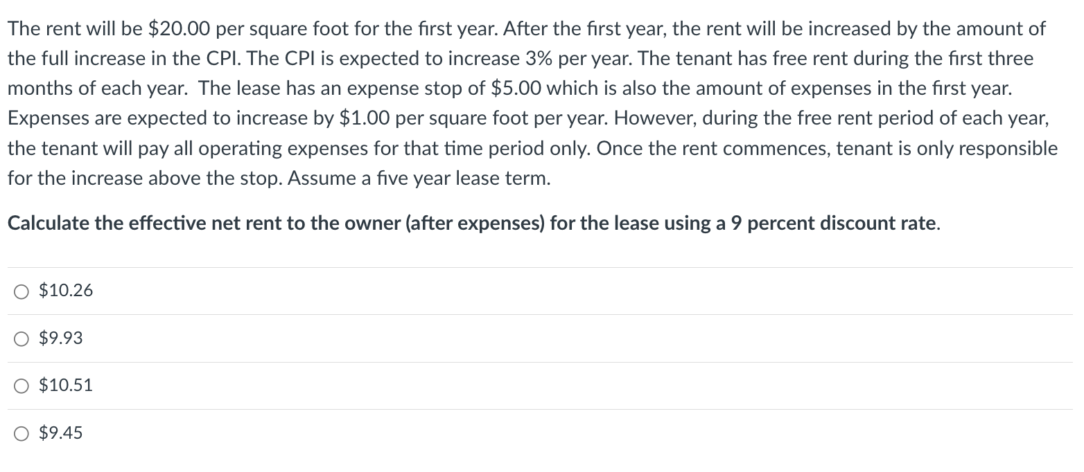  The rent will be $20.00 per square foot for the first