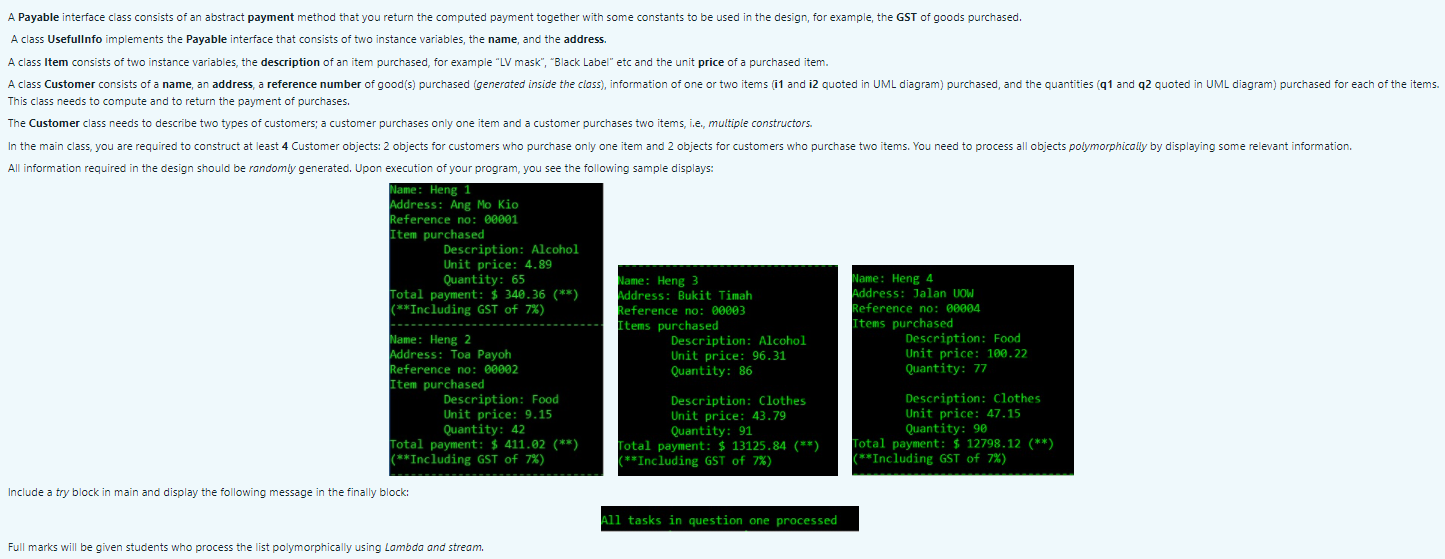 use: Polymorphism, interface, and exception handling. Explore the relationship of the following