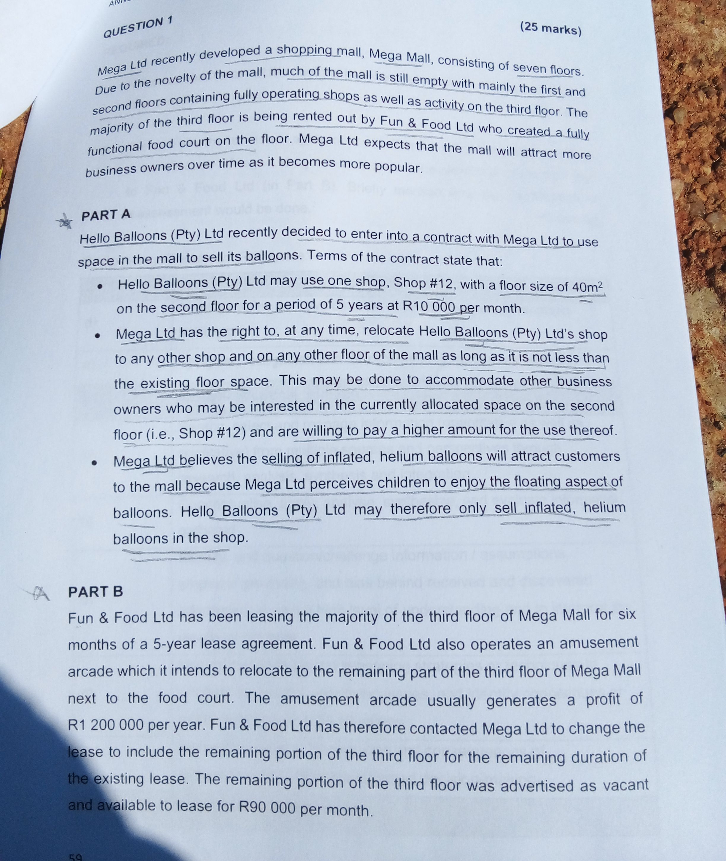  QUESTION 1 (25 marks) Mega Ltd recently developed a shopping mall,