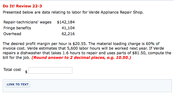  Do It! Review 22-3 Presented below are data relating to labor
