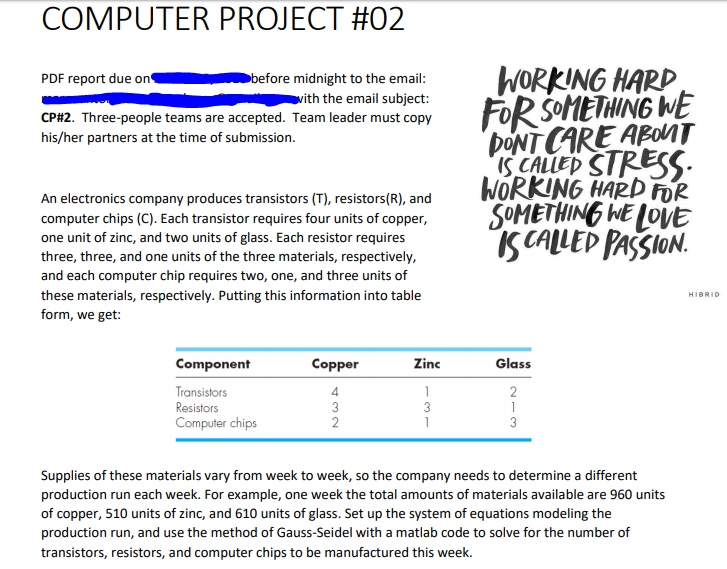 Programming Language: Matlab. COMPUTER PROJECT #02 PDF report due onbefore midnight to