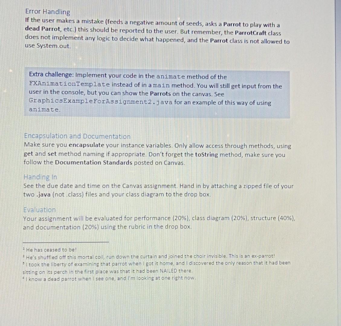 classes to simulate the world of "ParrotCraft" - a simple game world