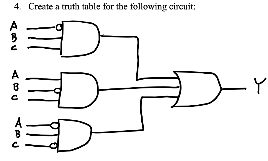  4. Create a truth table for the following circuit