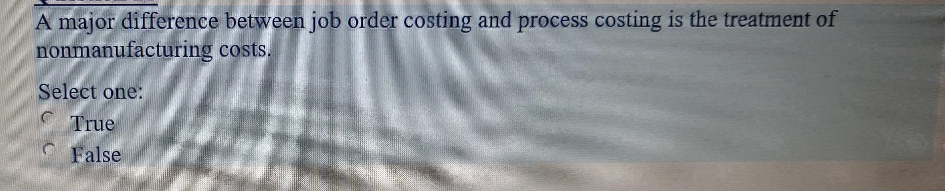 A major difference between job order costing and process costing is