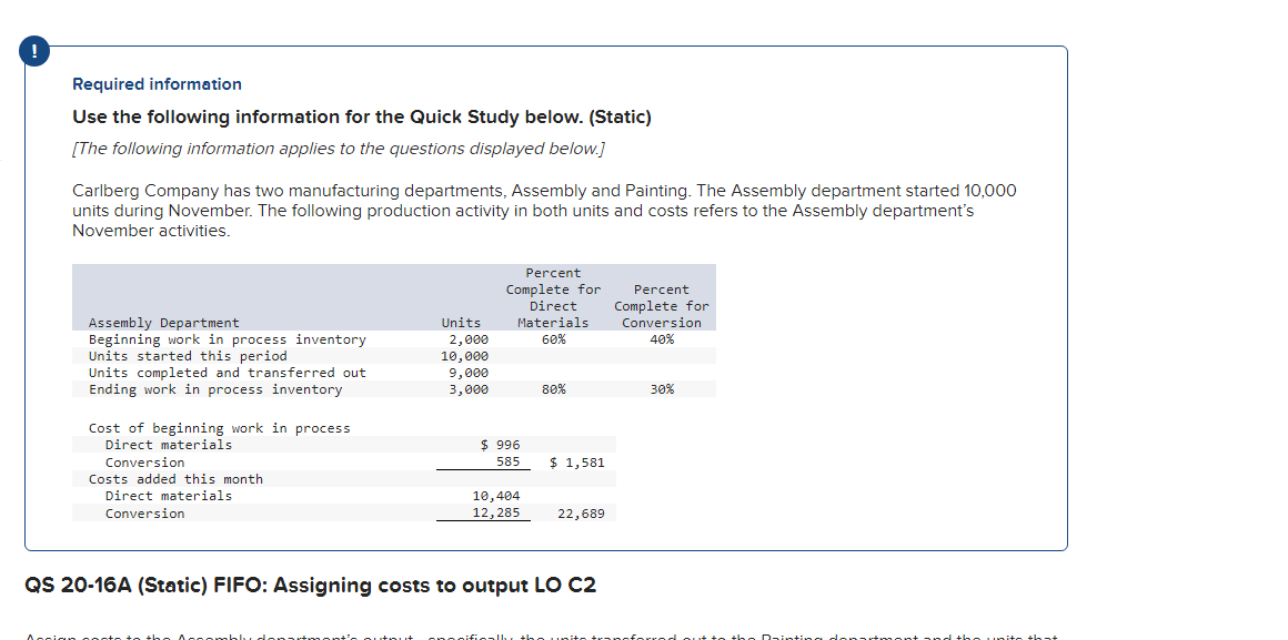  Required information Use the following information for the Quick Study below.