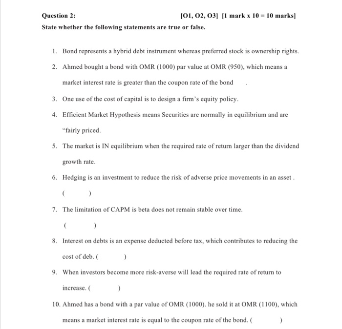  Question 2: [01, 02, 03] [1 mark x 10 = 10