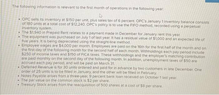 questions displayed below.] One Product Corporation (OPC) incorporated at the beginning of