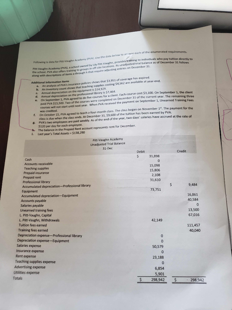 1. Prepared the required adjusting journal entries for items a through h.