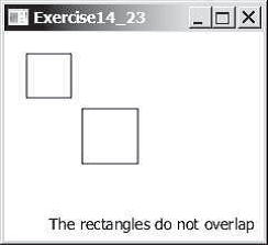 line. The program displays the rectangles and a text indicating whether the