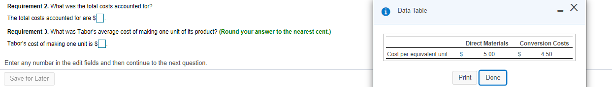 month of August, Tabor Industries determined its cost per equivalent unit to