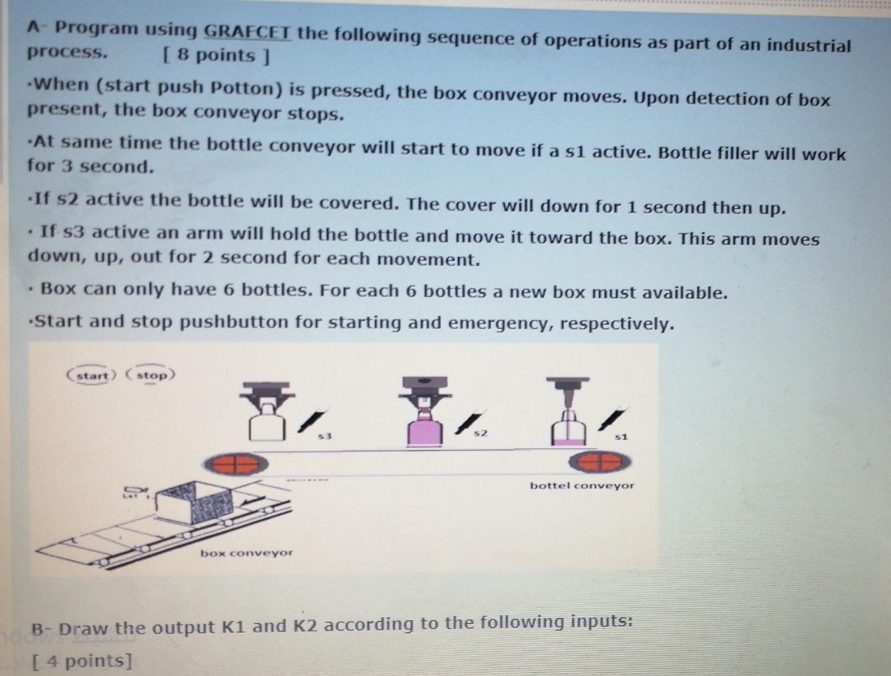  A- Program using GRAFCET the following sequence of operations as part