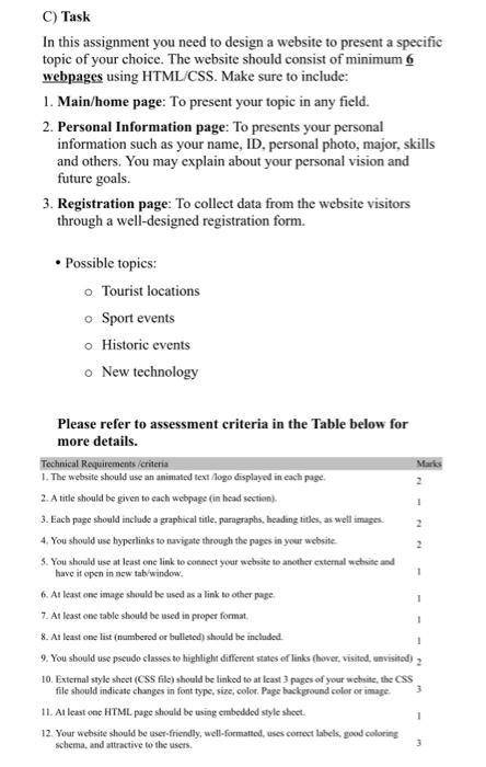  C) Task In this assignment you need to design a website