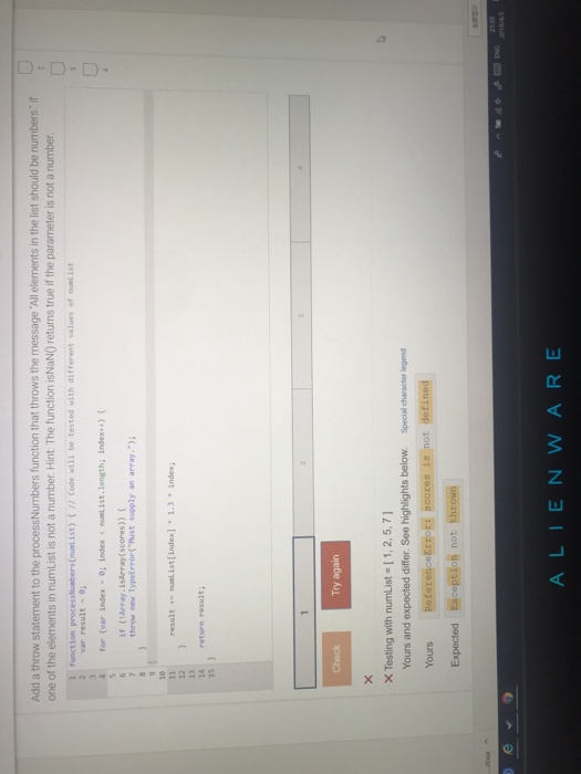  zybooks Add a throw statement to the processNumbers function that throws