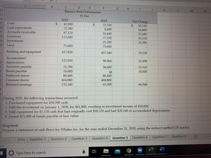 F H 1 Question 5 (20 minutes) 2 Whalen Inc.'s comparative balance