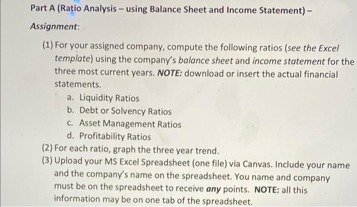  Part A (Ratio Analysis - using Balance Sheet and Income Statement)