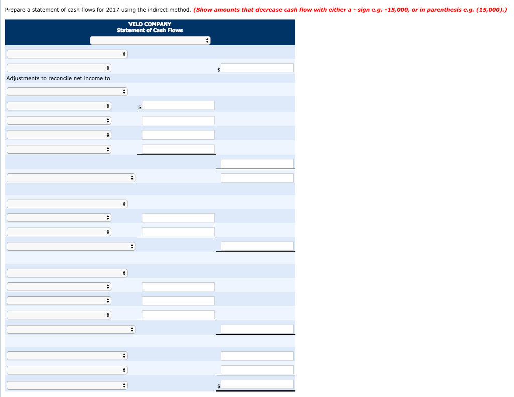 Company. VELO COMPANY Comparative Balance Sheets December 31 Assets 2017 2016 $72,500