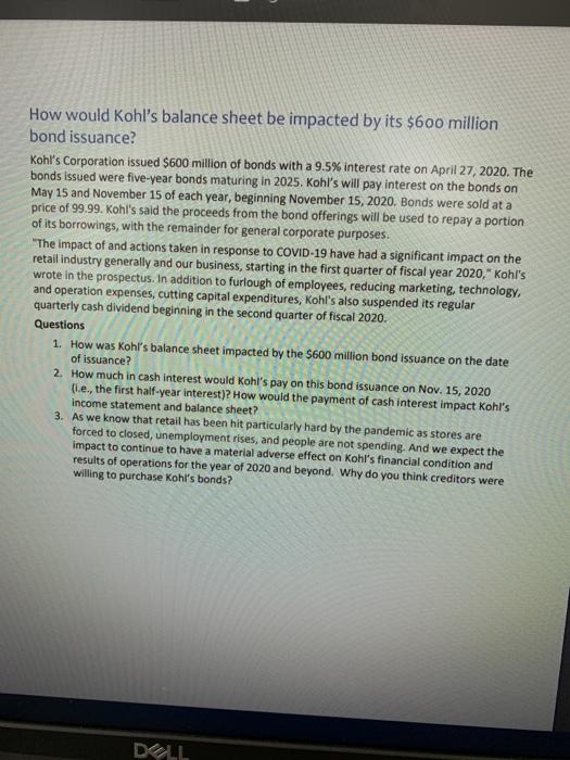  How would Kohl's balance sheet be impacted by its $600 million