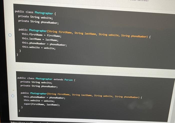 String userName; private String password; public Customer(String userName, String password) \{ this.userName