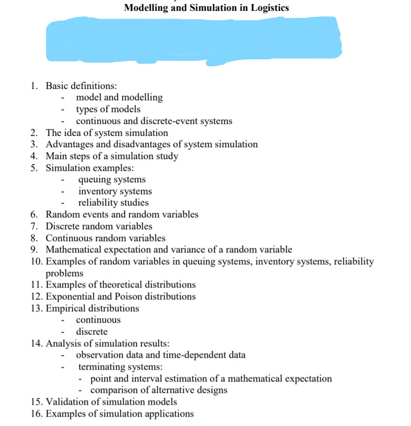 Modelling and Simulation in Logistics 1. Basic definitions: model and modelling