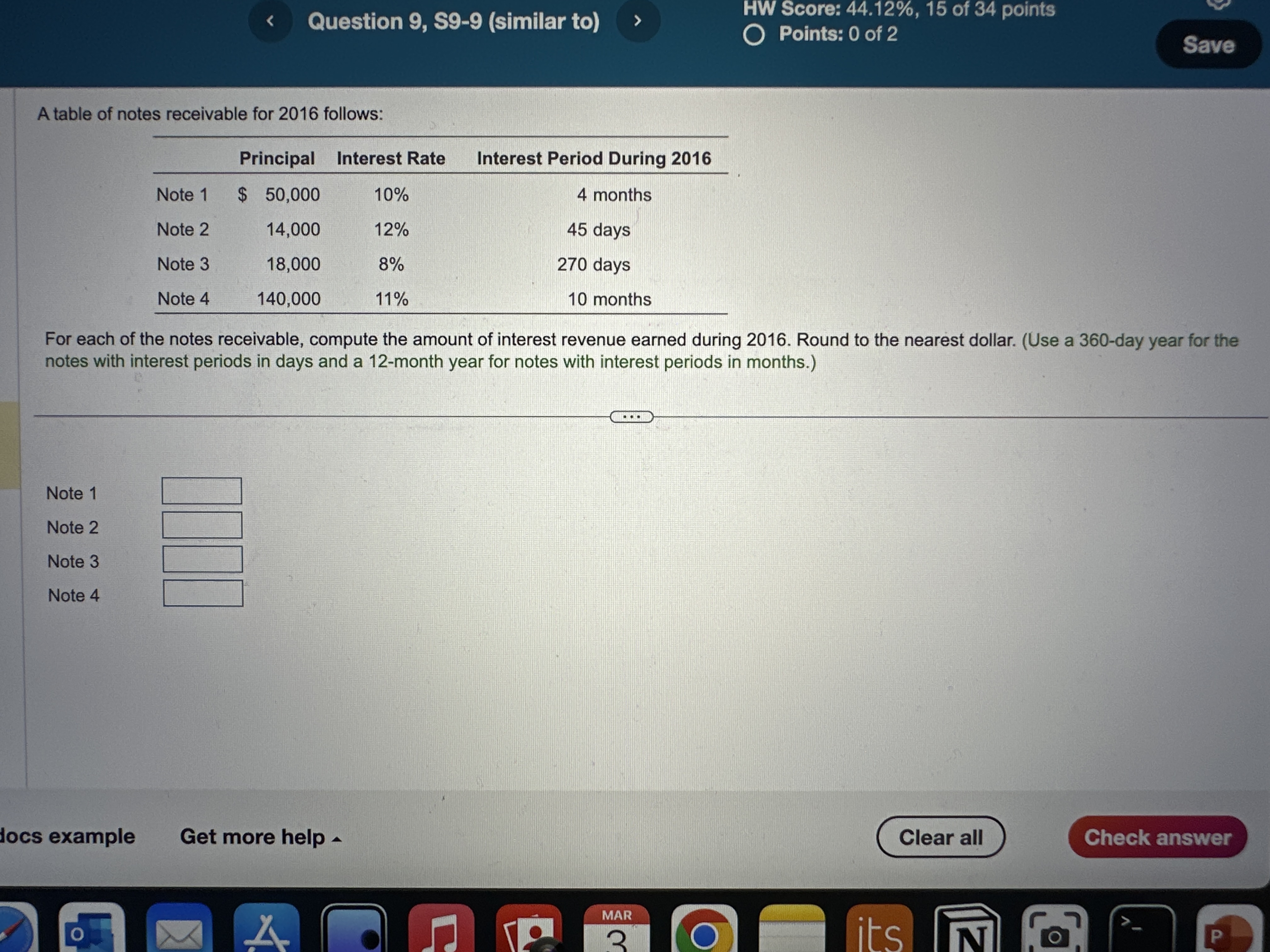  A table of notes receivable for 2016 follows: For each of