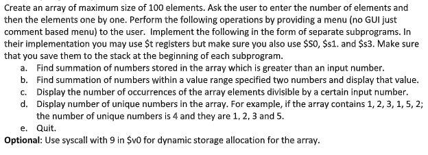  MIPS ASSEMBLY LANGUAGE (I'm using MARS) Create an array of maximum