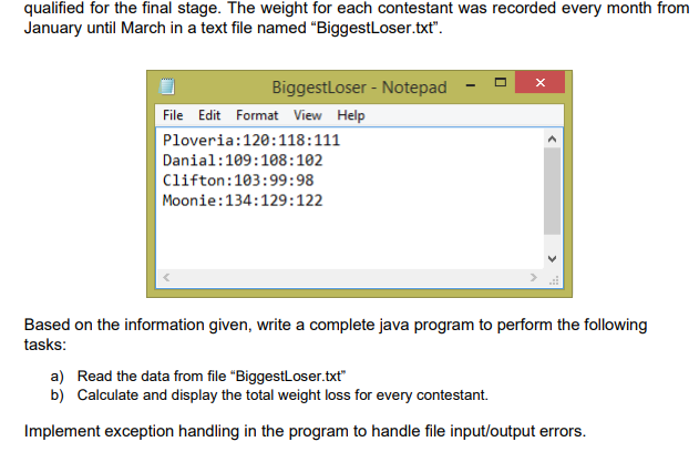  In java BlueJ qualified for the final stage. The weight for