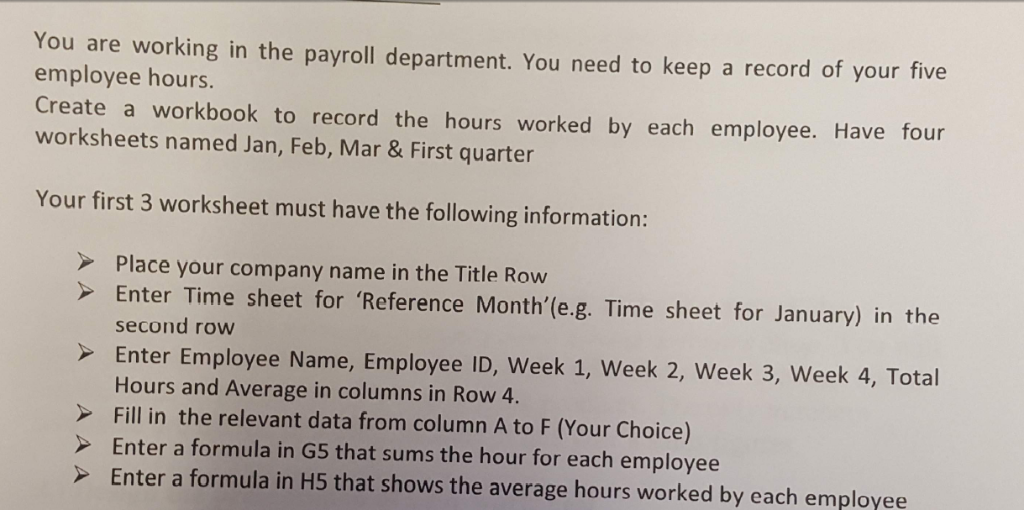 I need help in excel sheet and please make 4 worksheets for